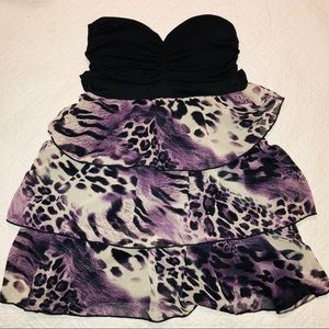 💛 Purple Sparkle Leopard Fun Ruffle Party Dress